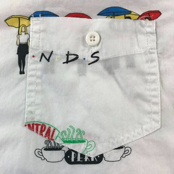 Box Lunch Men Friends Print Button Up White Polo - Picture 2 of 7